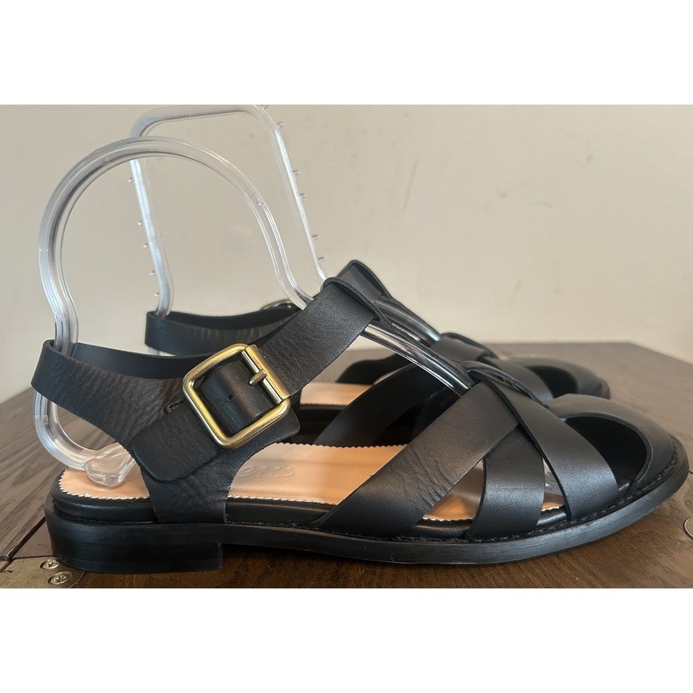 J.CREW Winona Fisherman Sandal 9.5 Black Leather Ankle Strap Women's